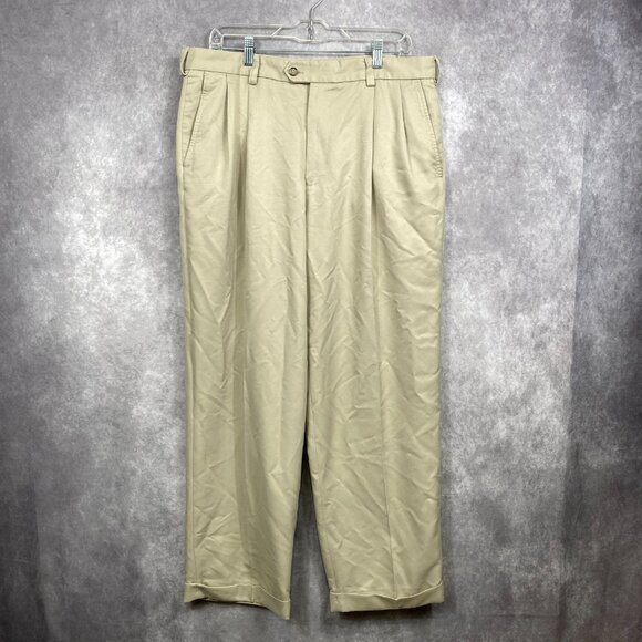 IZOD Golf Pants 36x32 Beige/Tan Fits (36x29) Performance Outdoors Pleated - Picture 1 of 9